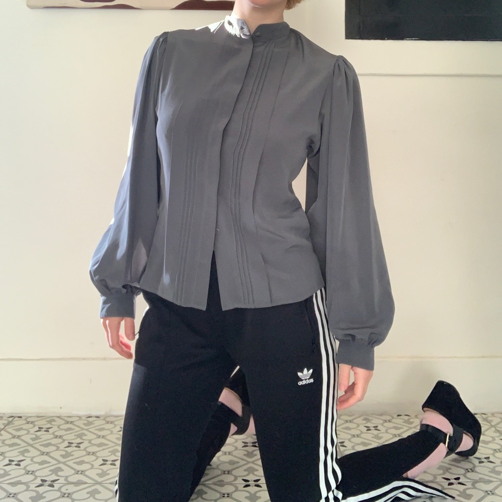 Vintage bib front 1980s blouse